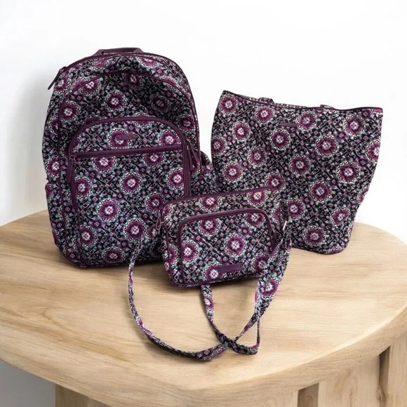 Vera Bradley SET of 3 lilac medallion. Backpack, tote, shoulder bag. Like new - Picture 1 of 4